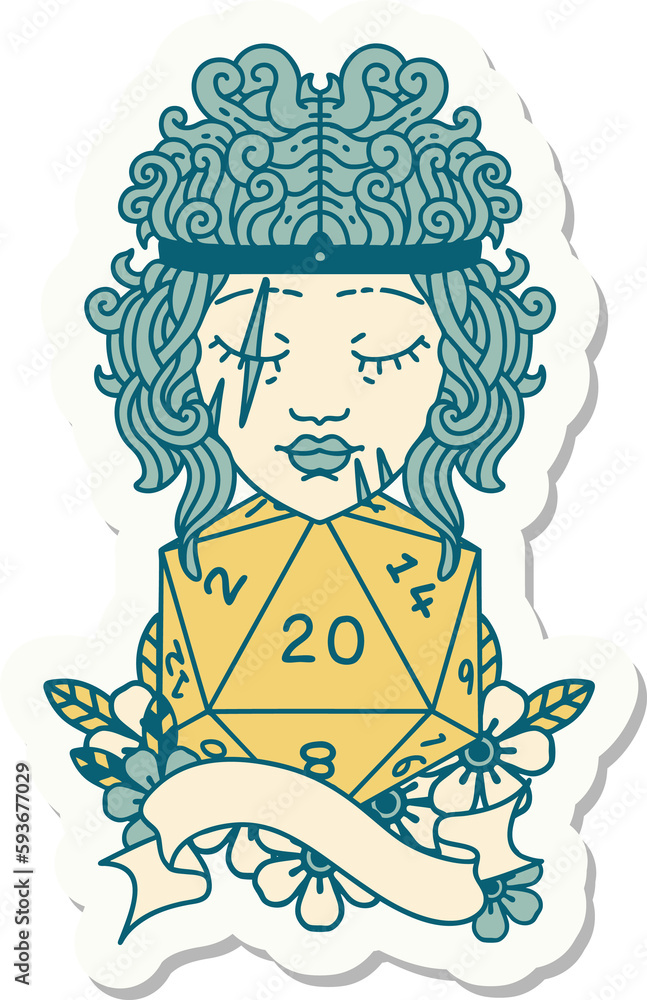 human barbarian with natural 20 dice roll sticker human barbarian with natural 20 dice roll sticker