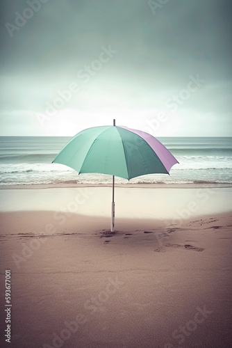 Generative AI illustration Empty beach with umbrellas in fantasy tones © Eduardo Lopez
