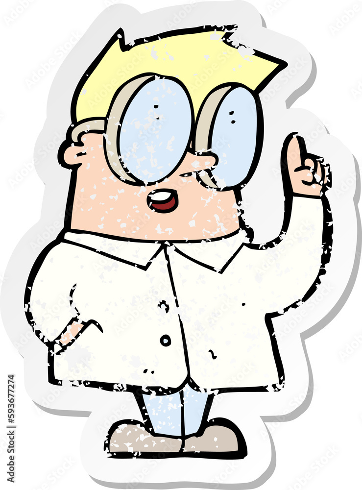 retro distressed sticker of a cartoon scientist retro distressed sticker of a cartoon scientist