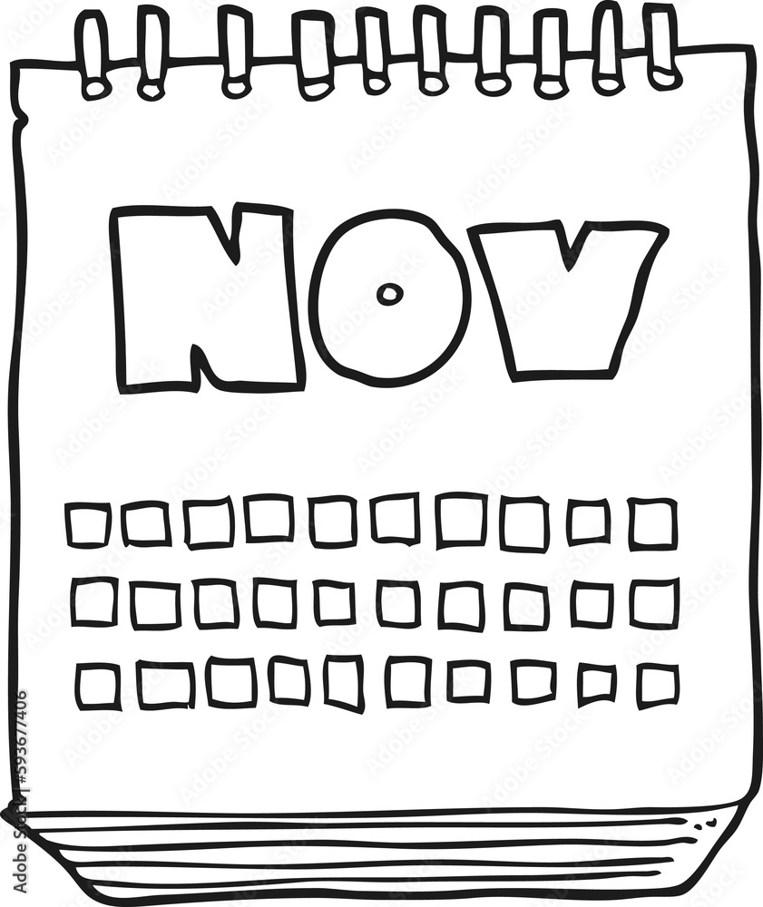 black and white cartoon calendar showing month of November black and white cartoon calendar showing month of November