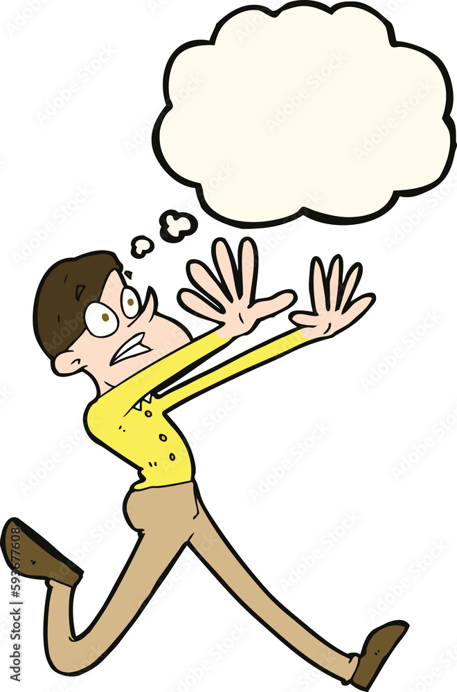 cartoon man running away with thought bubble cartoon man running away with thought bubble