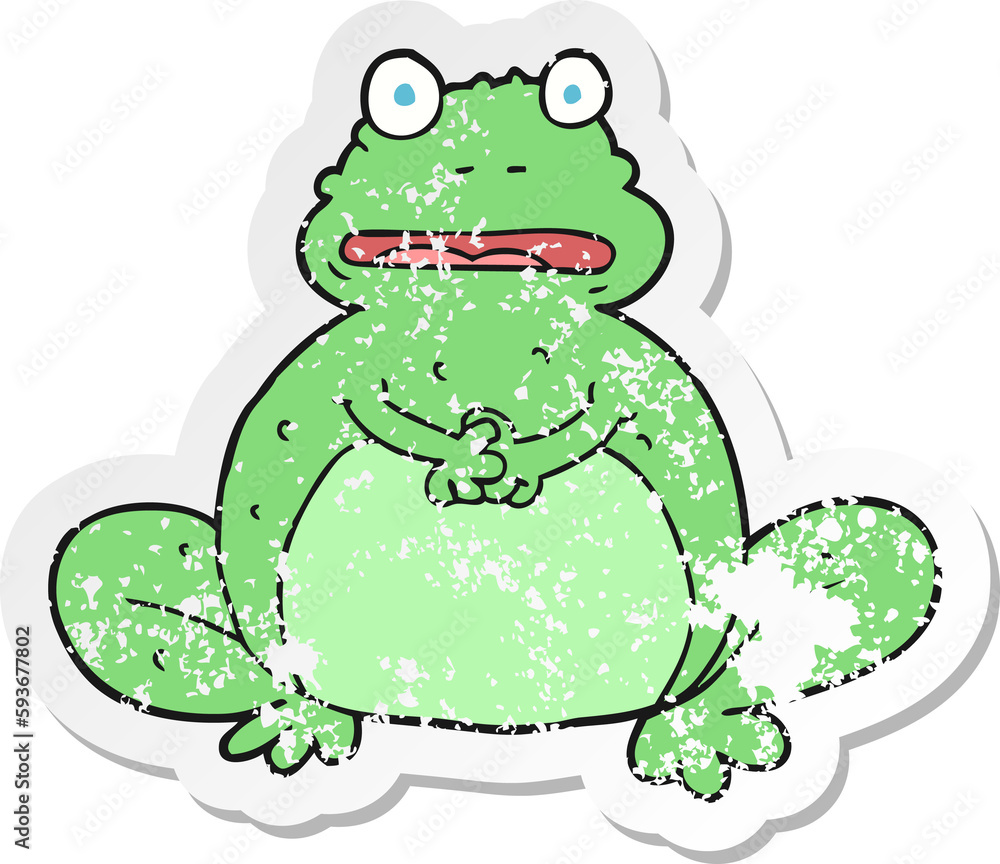 retro distressed sticker of a cartoon frog retro distressed sticker of a cartoon frog