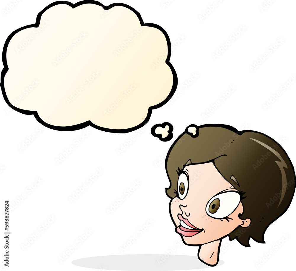 cartoon pretty female face with thought bubble cartoon pretty female face with thought bubble