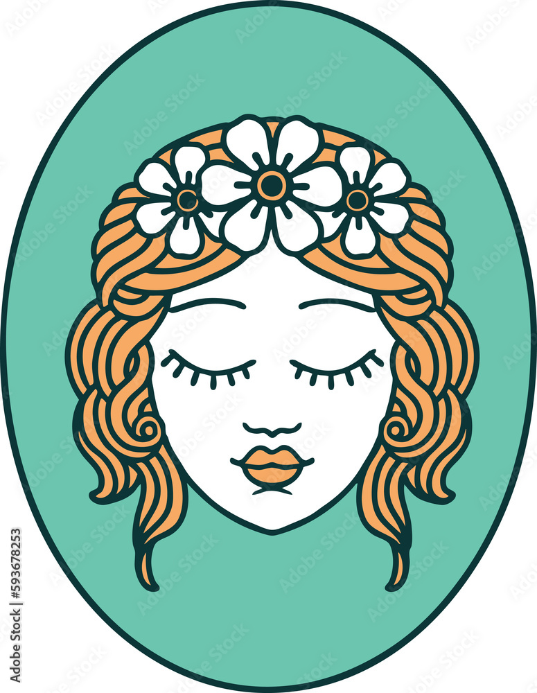 tattoo style icon of a maiden with eyes closed tattoo style icon of a maiden with eyes closed