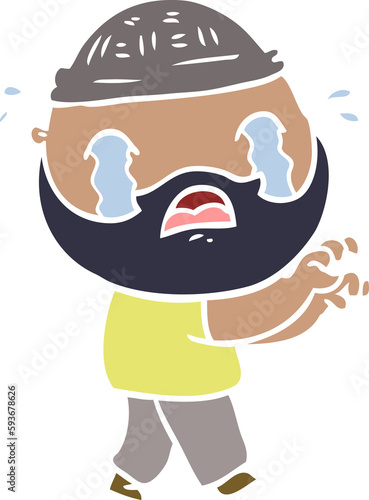 Fototapeta Naklejka Na Ścianę i Meble -  flat color style cartoon bearded man crying