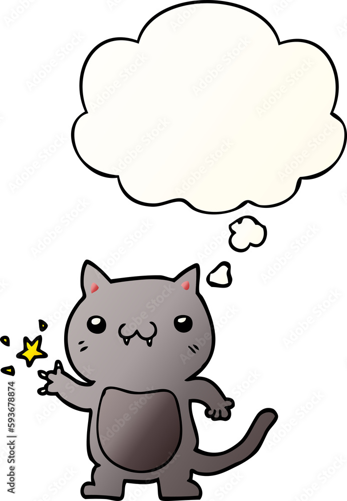 cartoon cat scratching and thought bubble in smooth gradient style cartoon cat scratching and thought bubble in smooth gradient style