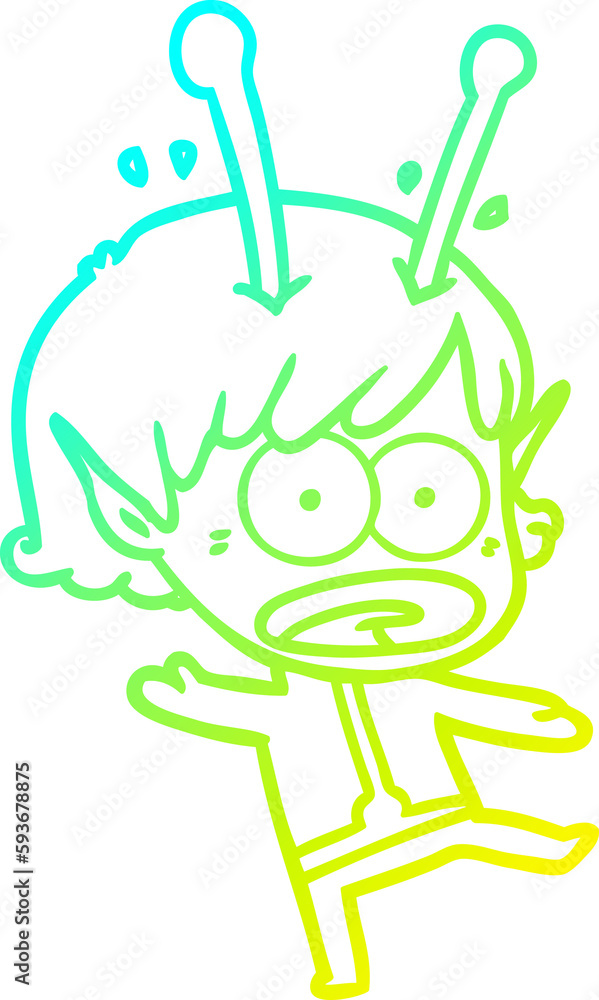 cold gradient line drawing cartoon shocked alien girl cold gradient line drawing cartoon shocked alien girl