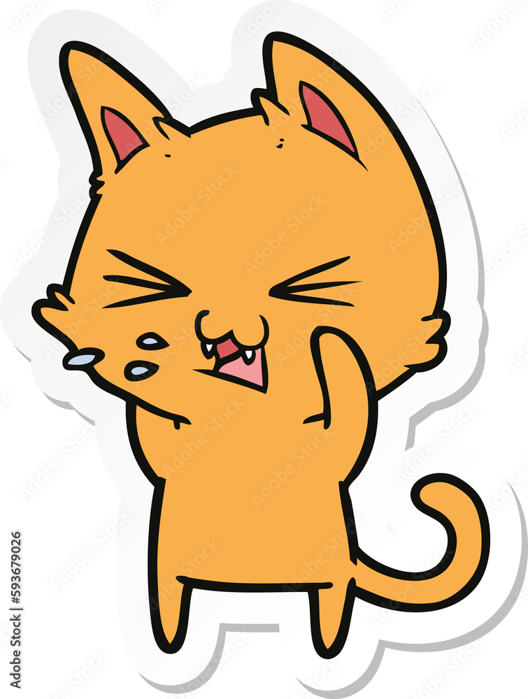 sticker of a cartoon cat hissing sticker of a cartoon cat hissing
