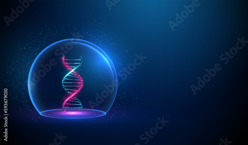 Abstract bluie and purple dna nside glass dome.