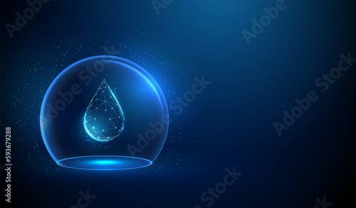 Abstract drop of water in blue glass dome