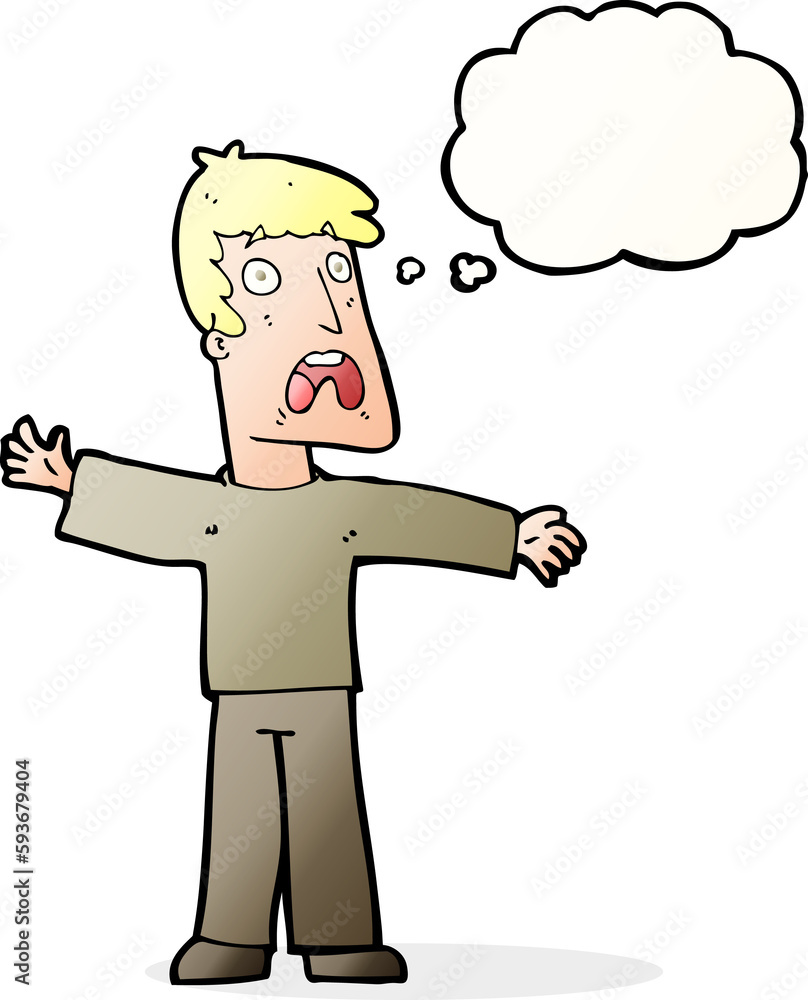 cartoon frightened man with thought bubble cartoon frightened man with thought bubble
