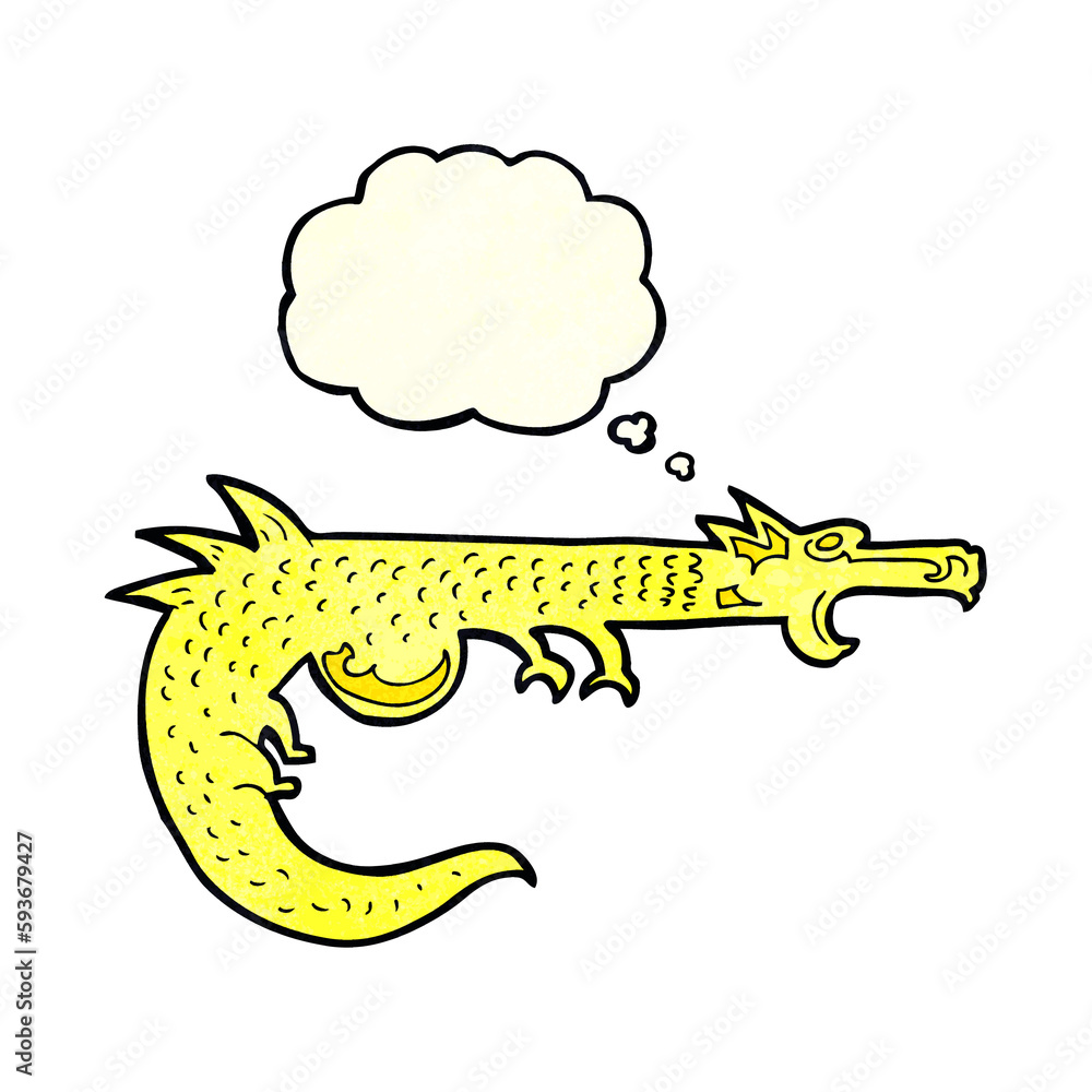 cartoon medieval dragon with thought bubble