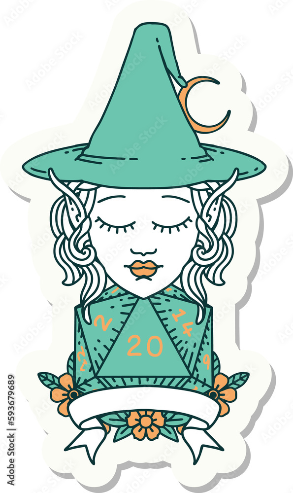 elf mage character with natural twenty dice roll sticker elf mage character with natural twenty dice roll sticker