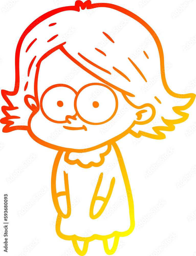 warm gradient line drawing happy cartoon girl warm gradient line drawing happy cartoon girl