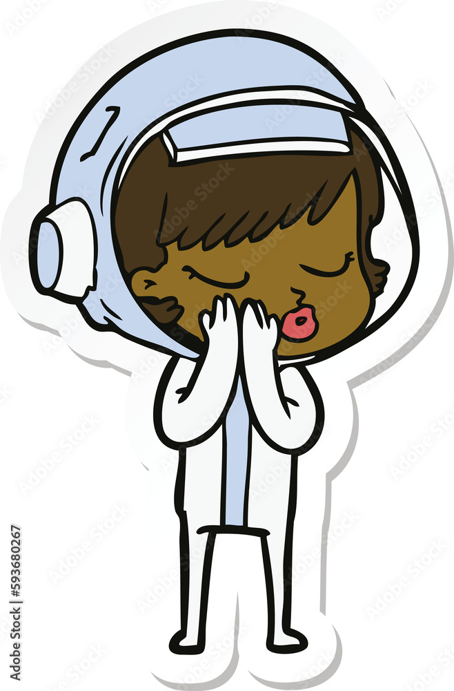 sticker of a cartoon pretty astronaut girl