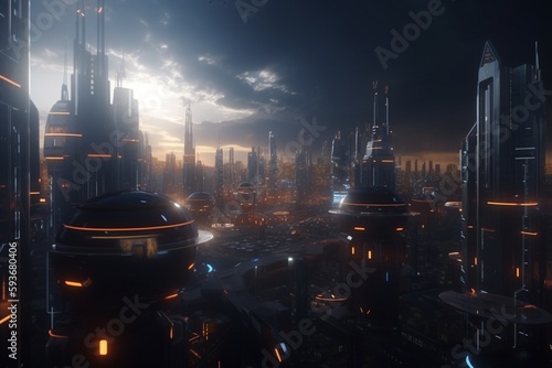 A futuristic cityscape with advanced communication technology and infrastructure, Generative AI