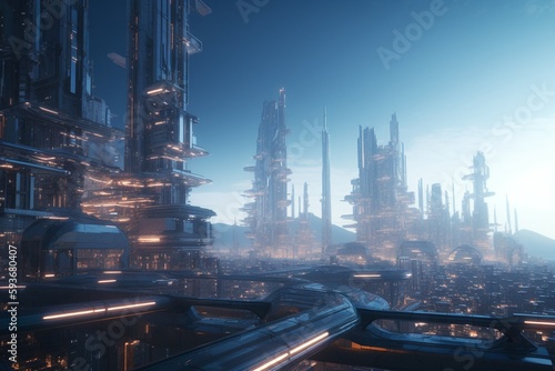 A futuristic cityscape with advanced communication technology and infrastructure  Generative AI