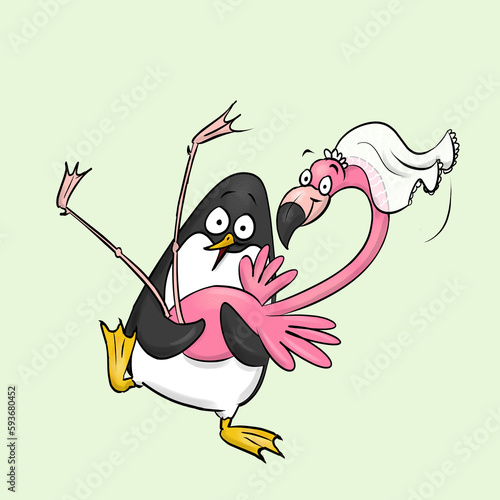 A pinguin and flamingo getting married. photo