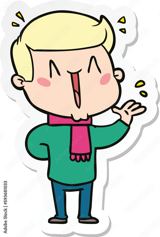 sticker of a cartoon excited man sticker of a cartoon excited man