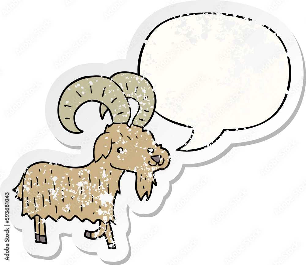cartoon goat and speech bubble distressed sticker