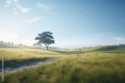 A minimalist landscape with a simple grassy field or plain  Generative AI