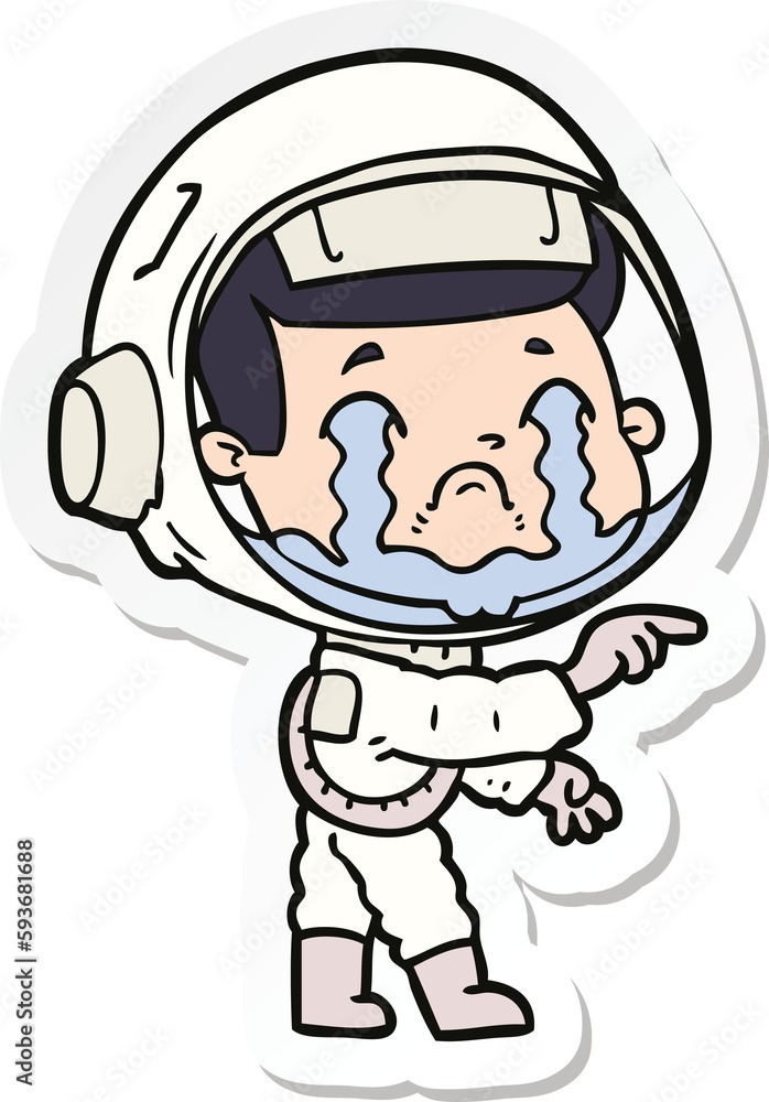 sticker of a cartoon crying astronaut