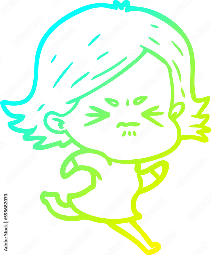 cold gradient line drawing cartoon angry girl