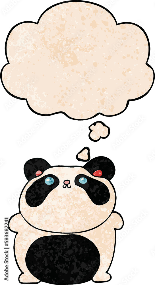 Obraz premium cartoon panda and thought bubble in grunge texture pattern style