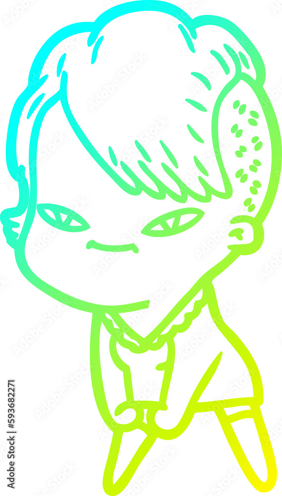 cold gradient line drawing cute cartoon girl with hipster haircut cold gradient line drawing cute cartoon girl with hipster haircut