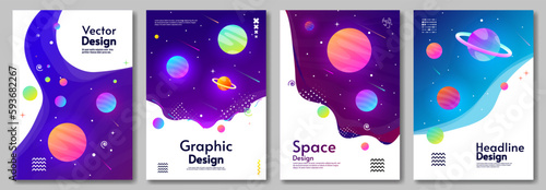 Set of space posters. Design for greeting brochures, invitation, flyer, poster, background. Template for invitation. Vector illustration.