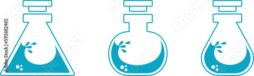 eau de toilette in glass bottles, cosmetics and perfumes, laboratory test tubes, science and study, broken down into layers