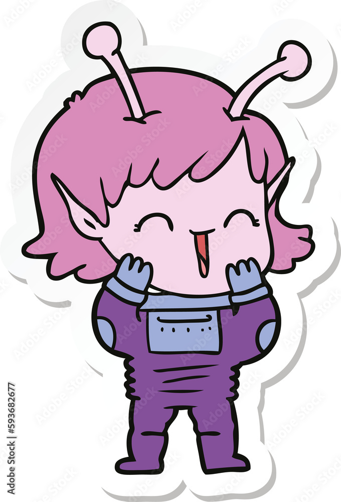 sticker of a cartoon alien girl giggling sticker of a cartoon alien girl giggling