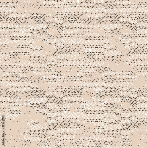 Ethnic seamless pattern. Freehand floral geometric motifs stripes print. Boho chic design background. Tribal style wallpaper.  Handdrawn geometric ornament backdrop.