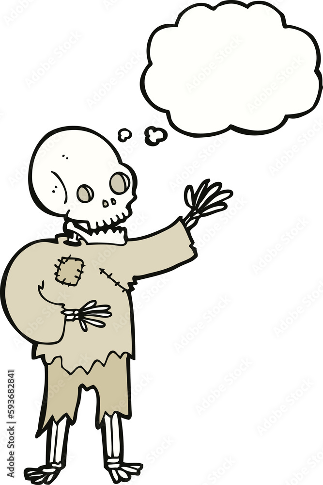 cartoon skeleton waving with thought bubble cartoon skeleton waving with thought bubble