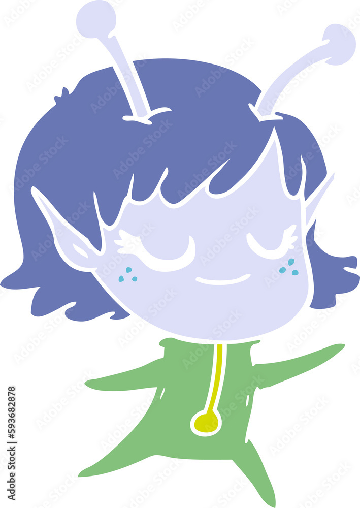 smiling alien girl flat color style cartoon smiling alien girl flat color style cartoon