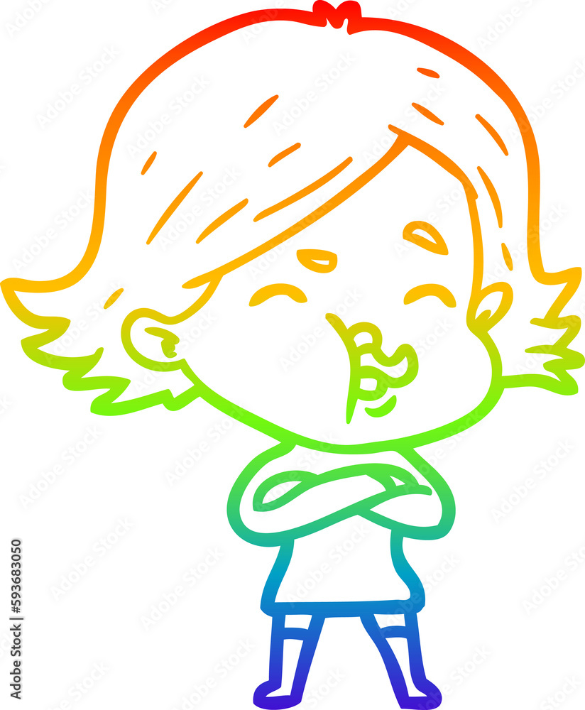 rainbow gradient line drawing cartoon girl pulling face rainbow gradient line drawing cartoon girl pulling face