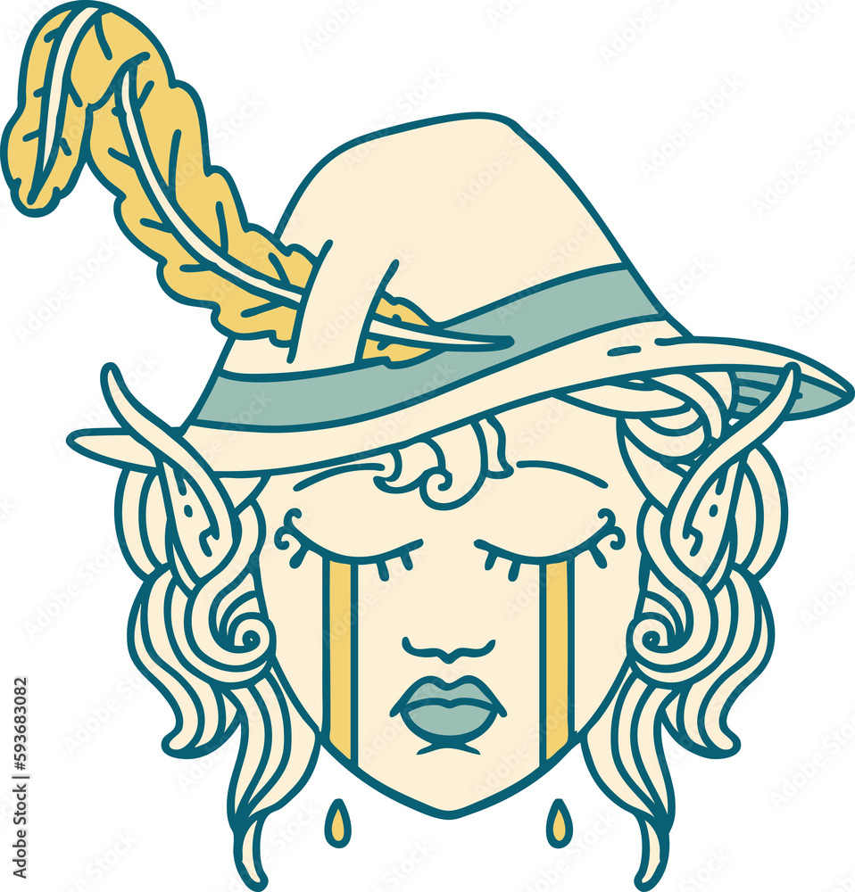 crying elf bard character face illustration crying elf bard character face illustration