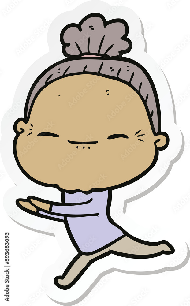 sticker of a cartoon peaceful old woman sticker of a cartoon peaceful old woman