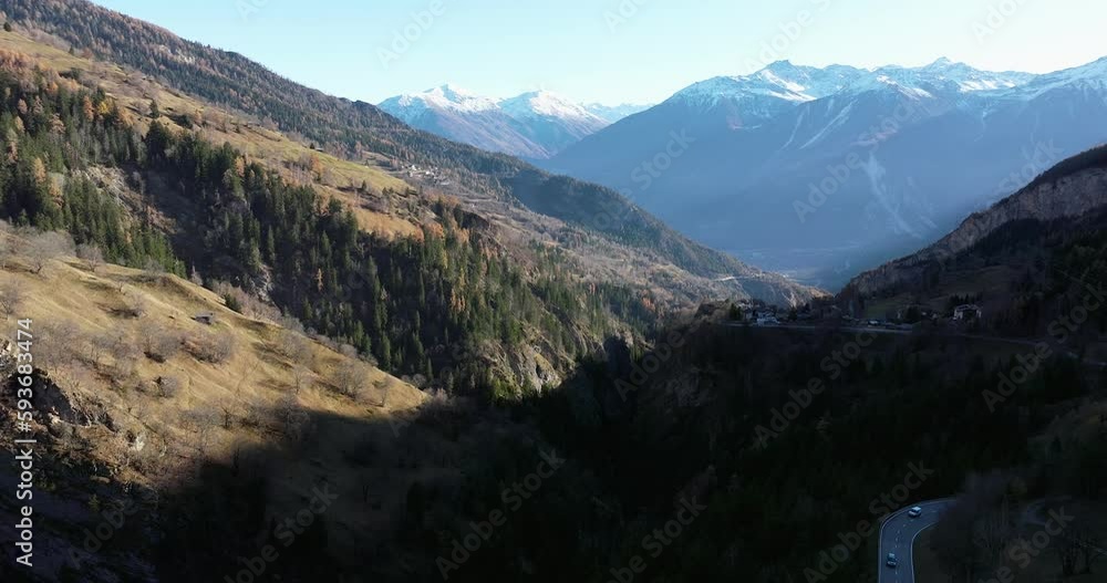 aerial view of swiss valley in Valais canton aerial view of swiss valley in Valais canton