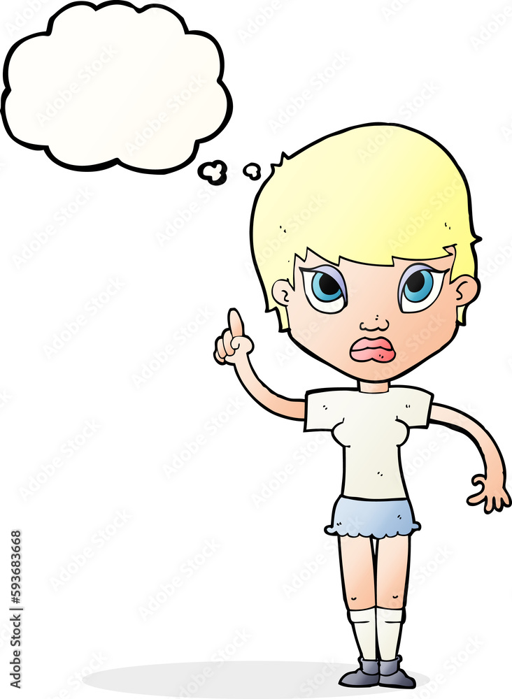 cartoon girl with idea with thought bubble cartoon girl with idea with thought bubble