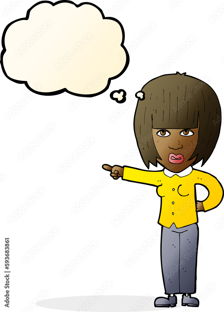 cartoon pointing annoyed woman with thought bubble cartoon pointing annoyed woman with thought bubble