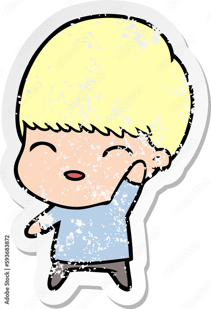 distressed sticker of a happy cartoon boy distressed sticker of a happy cartoon boy