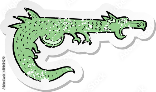 retro distressed sticker of a cartoon medieval dragon