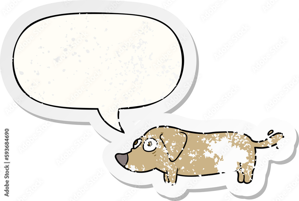 cartoon little dog and speech bubble distressed sticker cartoon little dog and speech bubble distressed sticker