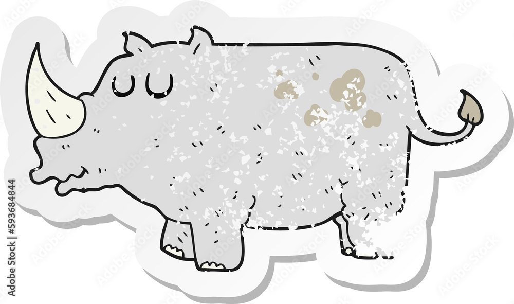 retro distressed sticker of a cartoon rhino retro distressed sticker of a cartoon rhino