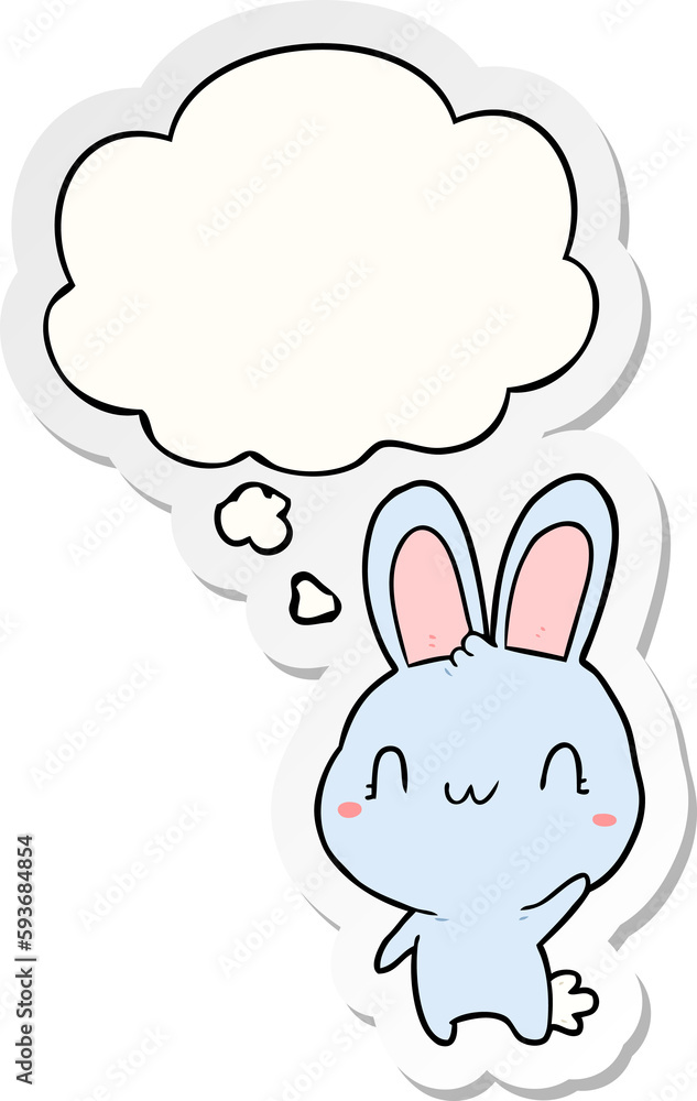 cartoon rabbit waving and thought bubble as a printed sticker cartoon rabbit waving and thought bubble as a printed sticker