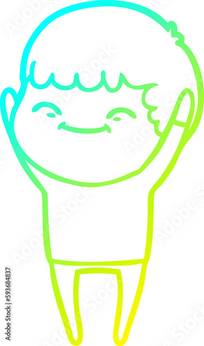 cold gradient line drawing cartoon smiling boy