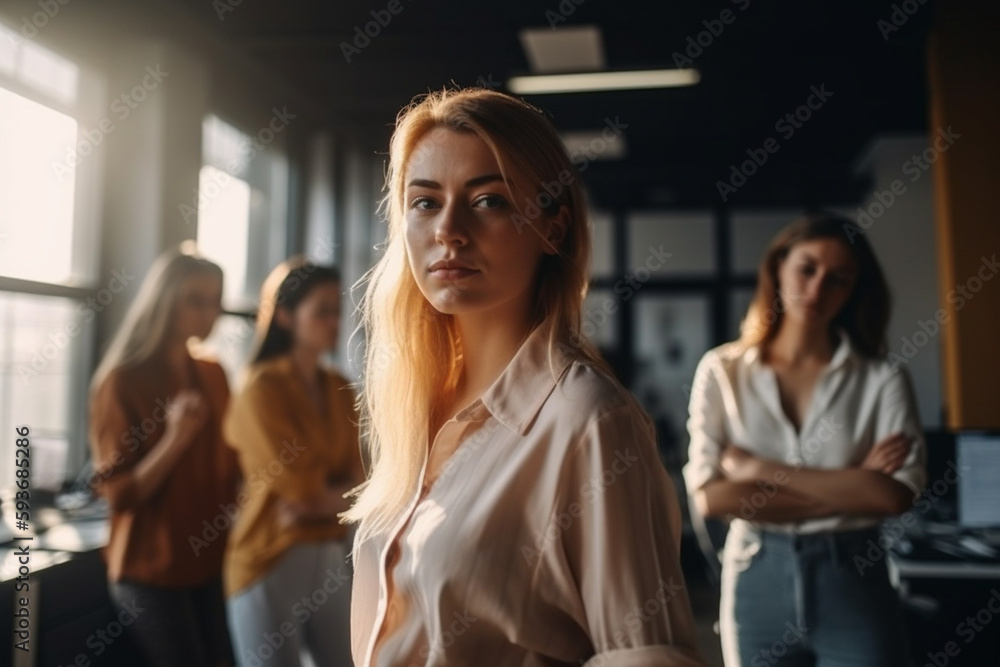 woman in a office, young adult woman or teenager. Generative AI woman in a office, young adult woman or teenager. Generative AI