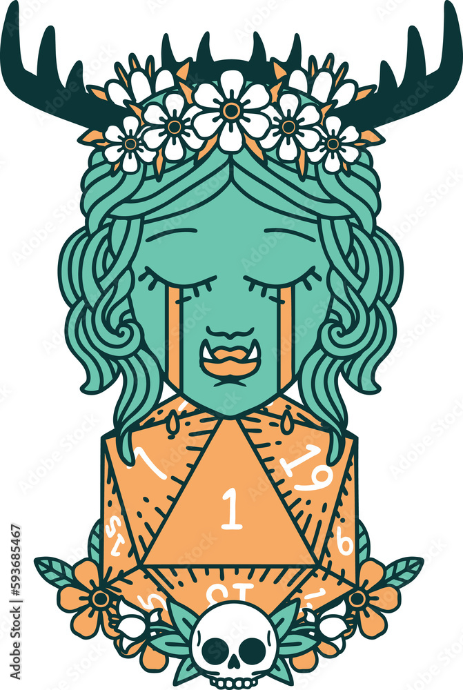 sad half orc druid character with natural one dice roll illustration sad half orc druid character with natural one dice roll illustration