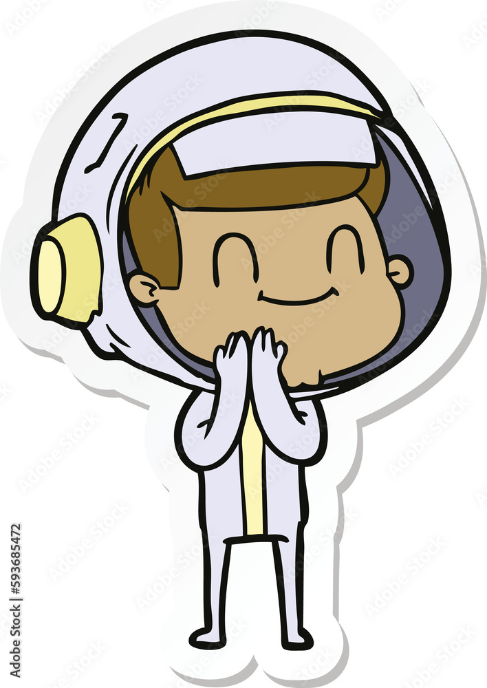 sticker of a happy cartoon astronaut